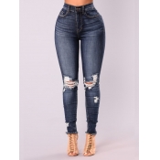 Lovely Street Broken Holes Raw Edge Deep Blue Jean