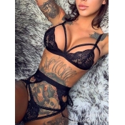 LW SXY See-through Patchwork Black Bra Sets