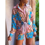 Lovely Stylish Print Patchwork Pink Two Piece Shor