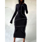 Lovely Casual Hooded Collar Basic Skinny Black Mid