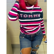 Lovely Casual Letter Print Striped Patchwork Rose 