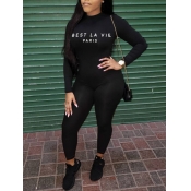 Lovely Sweet O Neck Letter Print Black One-piece J