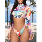 Lovely Sexy Camo Print Crop Top Blue Tankini