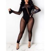 Lovely Sexy Flared See-through Patchwork Black One