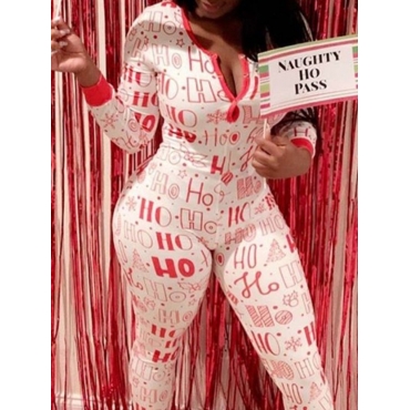 

LW Christmas Letter Print Skinny Jumpsuit, White