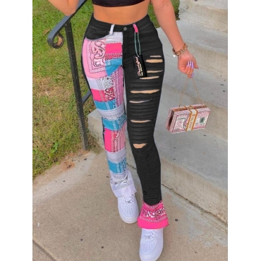 

LW Patchwork Ripped Jeans, Black