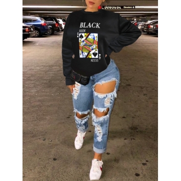 

LW Card Print Patchwork Hoodie, Black