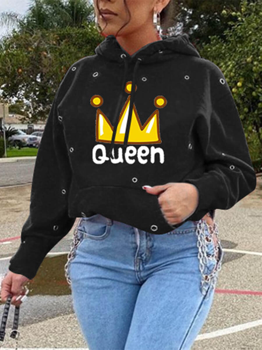 

Lovely Street Crown Letter Print Black Hoodie