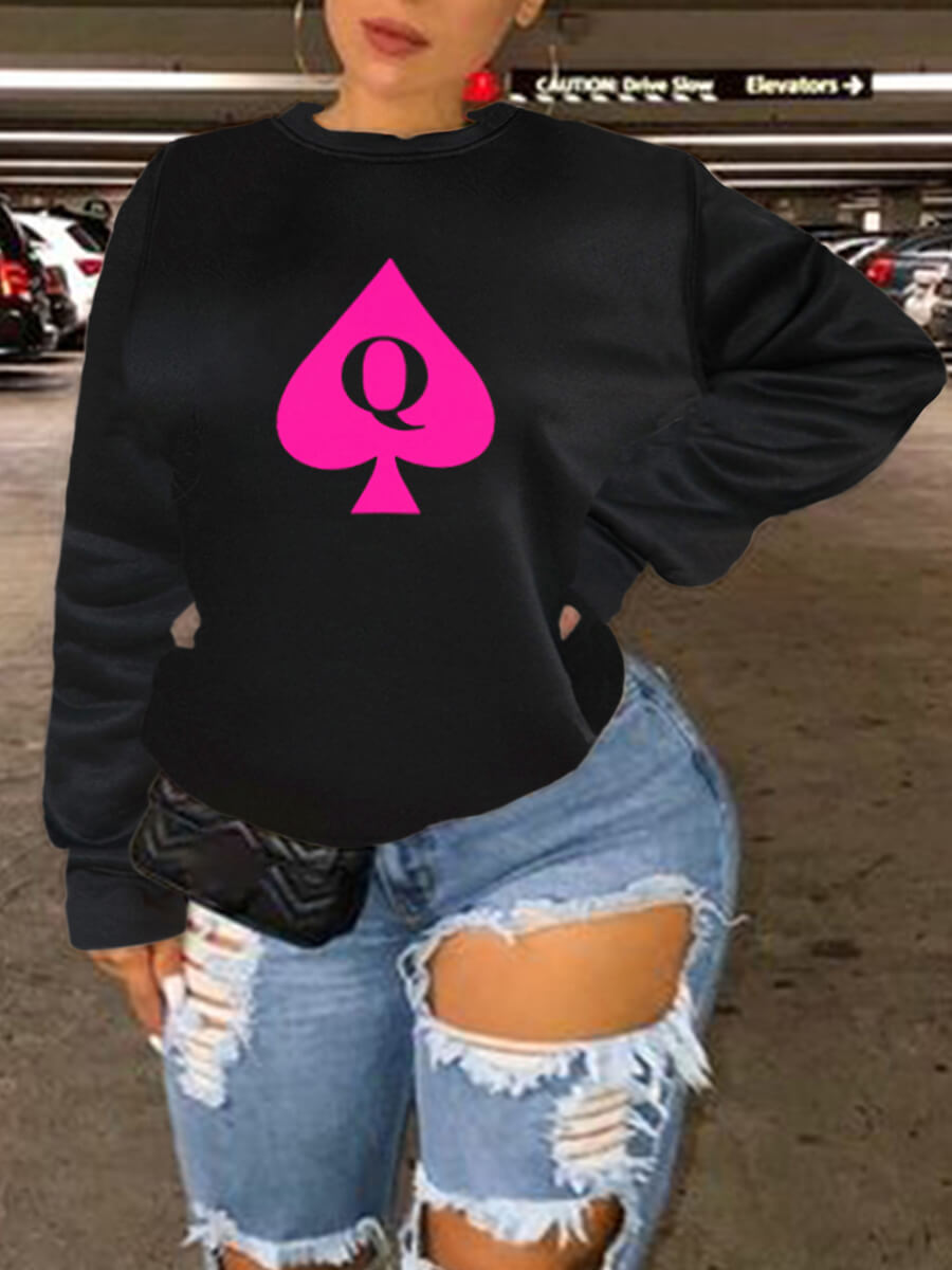 

Lovely Casual Letter Heart-shaped Print Black Plus Size Hoodie