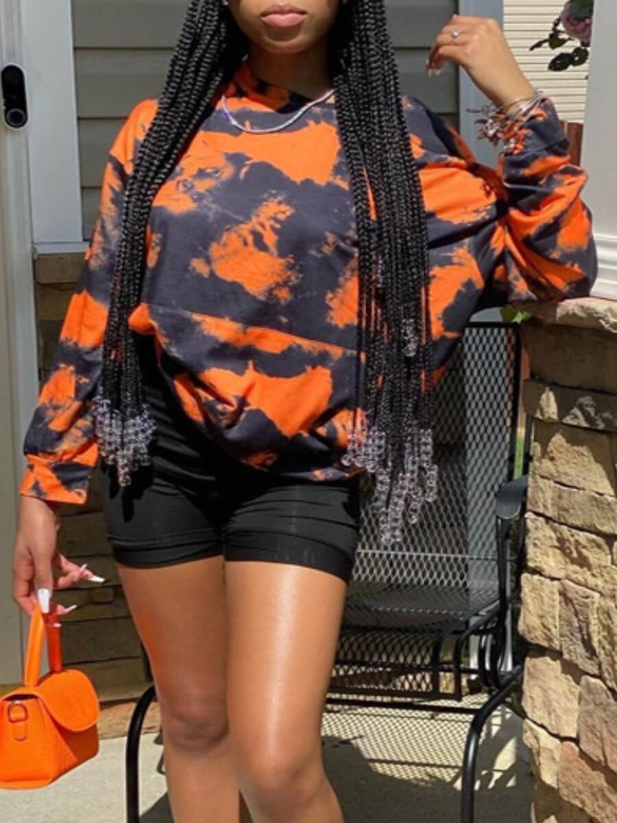 

Lovely Street O Neck Camo Print Loose Hoodie