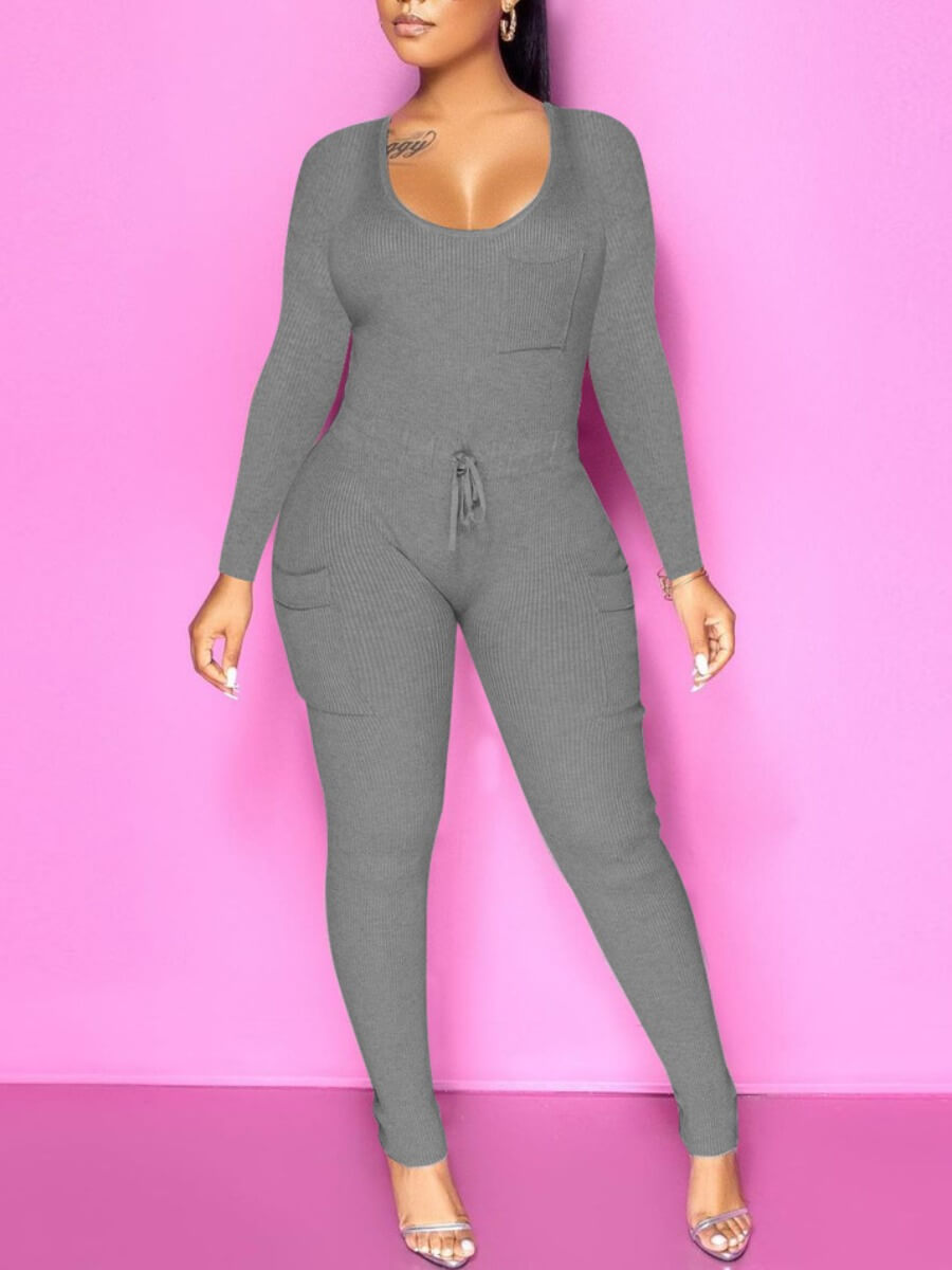 

Lovely Casual U Neck Drawstring Grey One-piece Jumpsuit