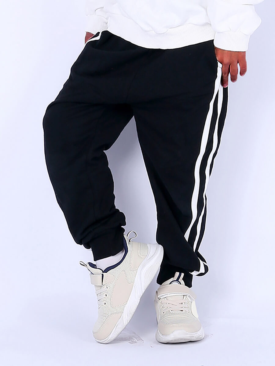 

Lovely Sportswear Striped Patchwork Black Boy Pants