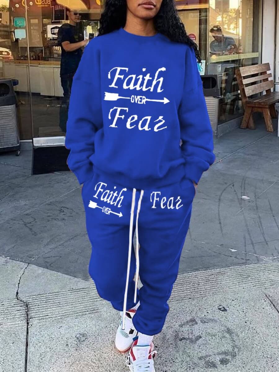 

Lovely Casual Letter Print Drawstring Blue Two Piece Pants Set