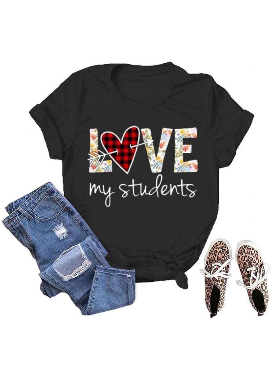 

Lovely Street Letter Print Patchwork Black Plus Size T-shirt