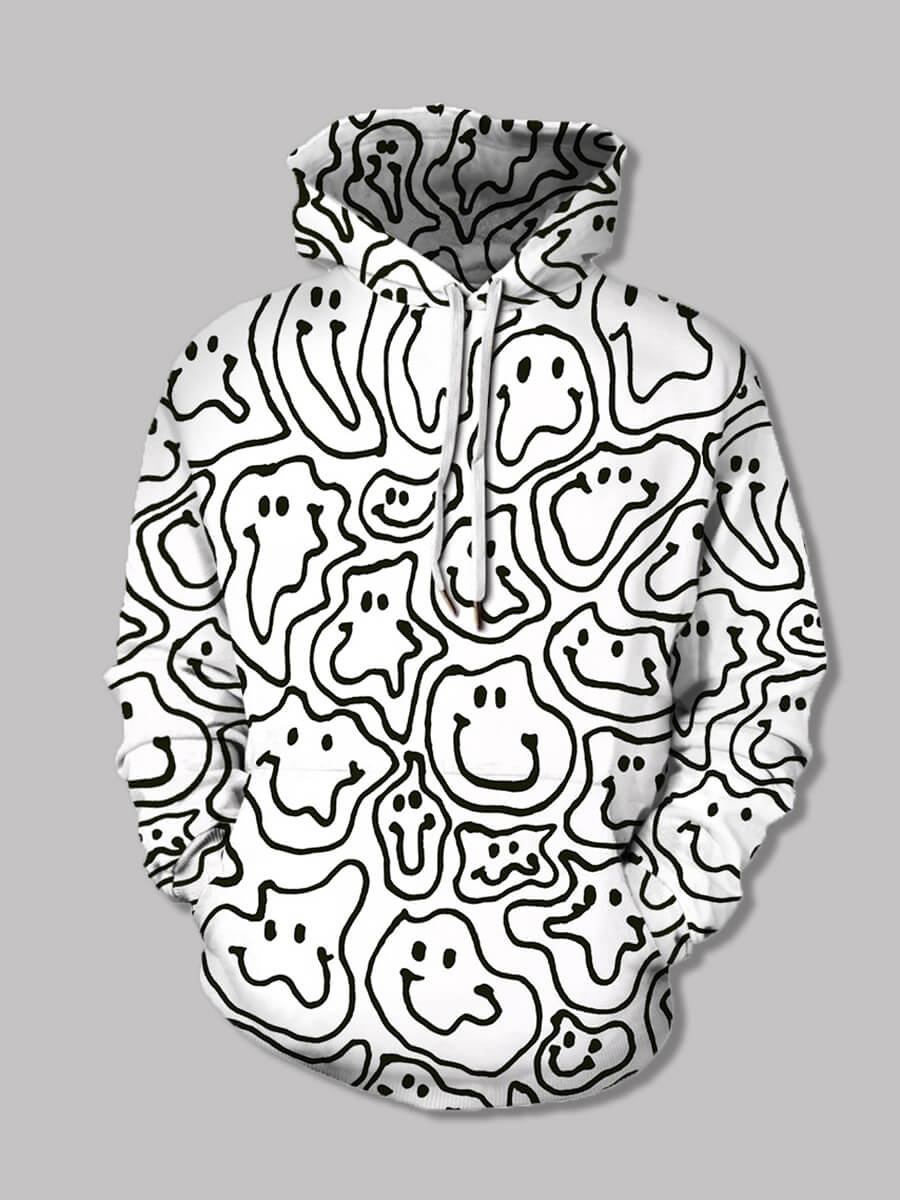 

Lovely Street Hooded Collar Smiley Face Print White Boy Hoodie