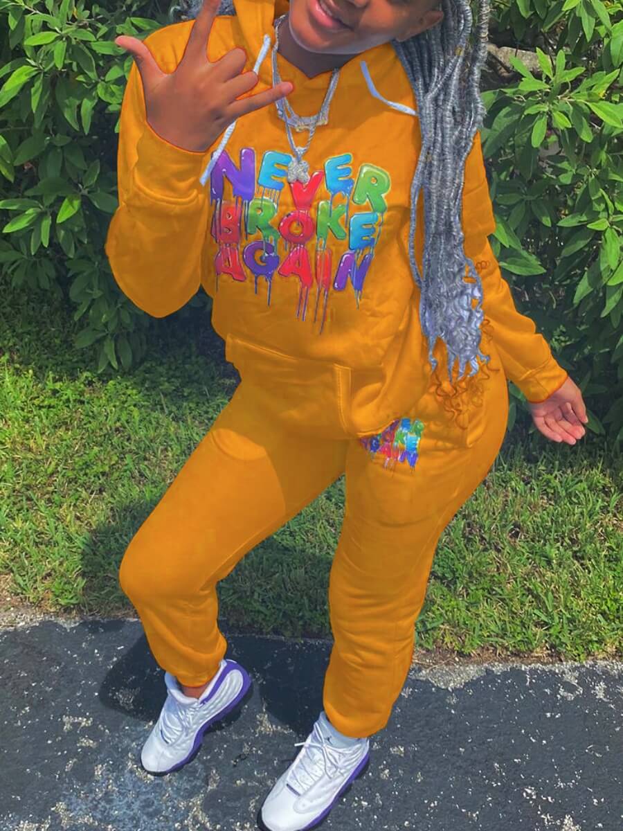 

Lovely Casual Letter Print Patchwork Orange Two Piece Pants Set