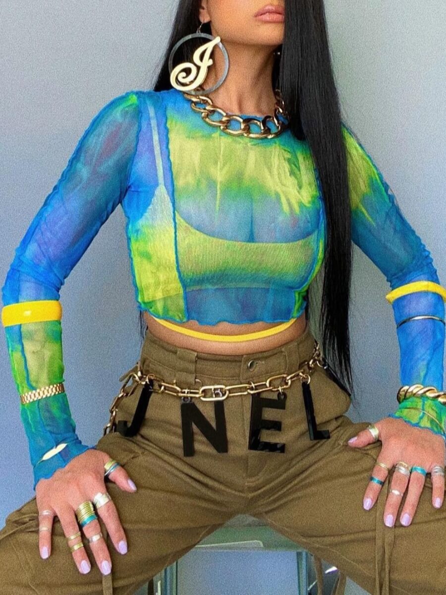 

Lovely Chic See-through Tie-dye Green Base Layer