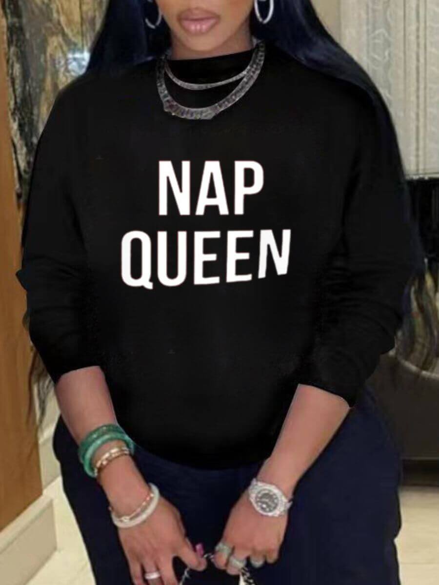 

Lovely Casual O Neck Letter Print Black Hoodie