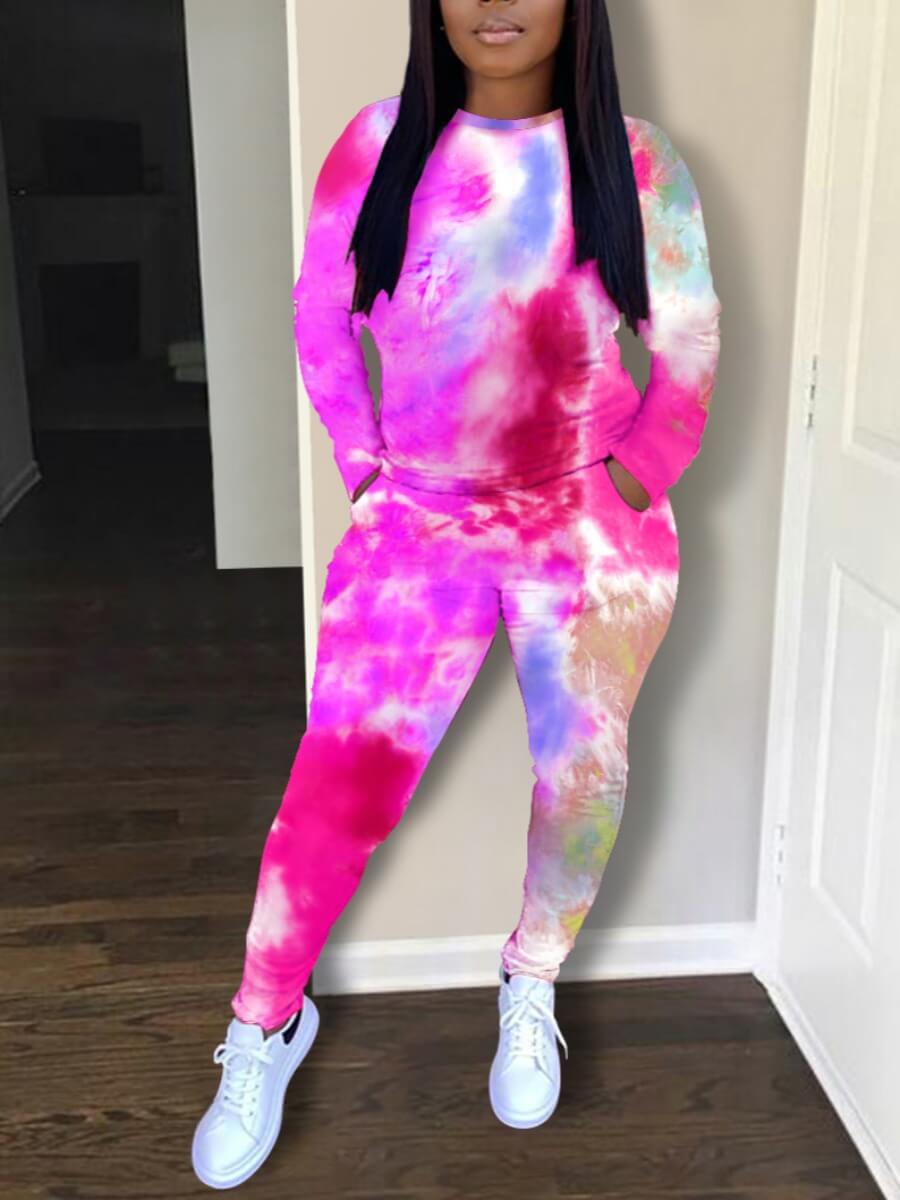 

LW Round Neck Tie-dye Pants Set, Purple