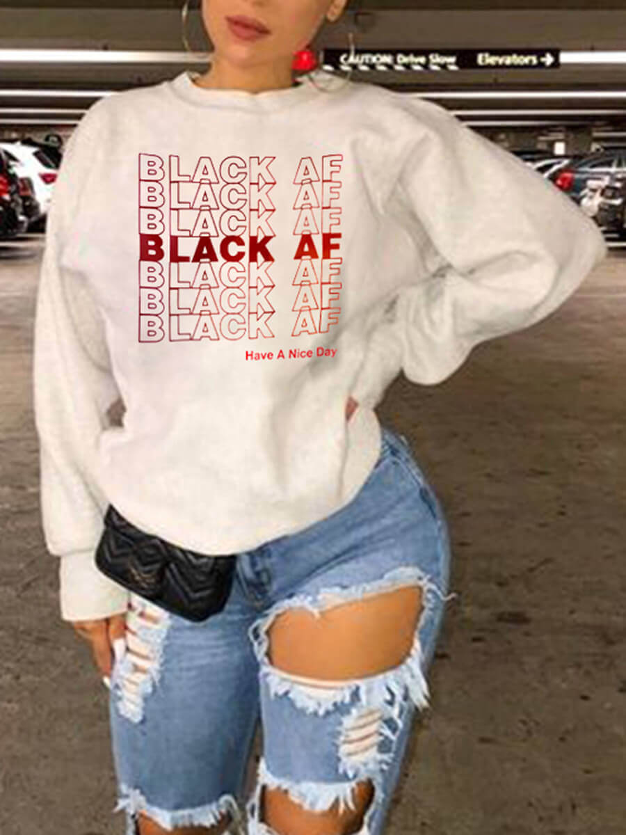 

Lovely Trendy O Neck Letter Print White Hoodie