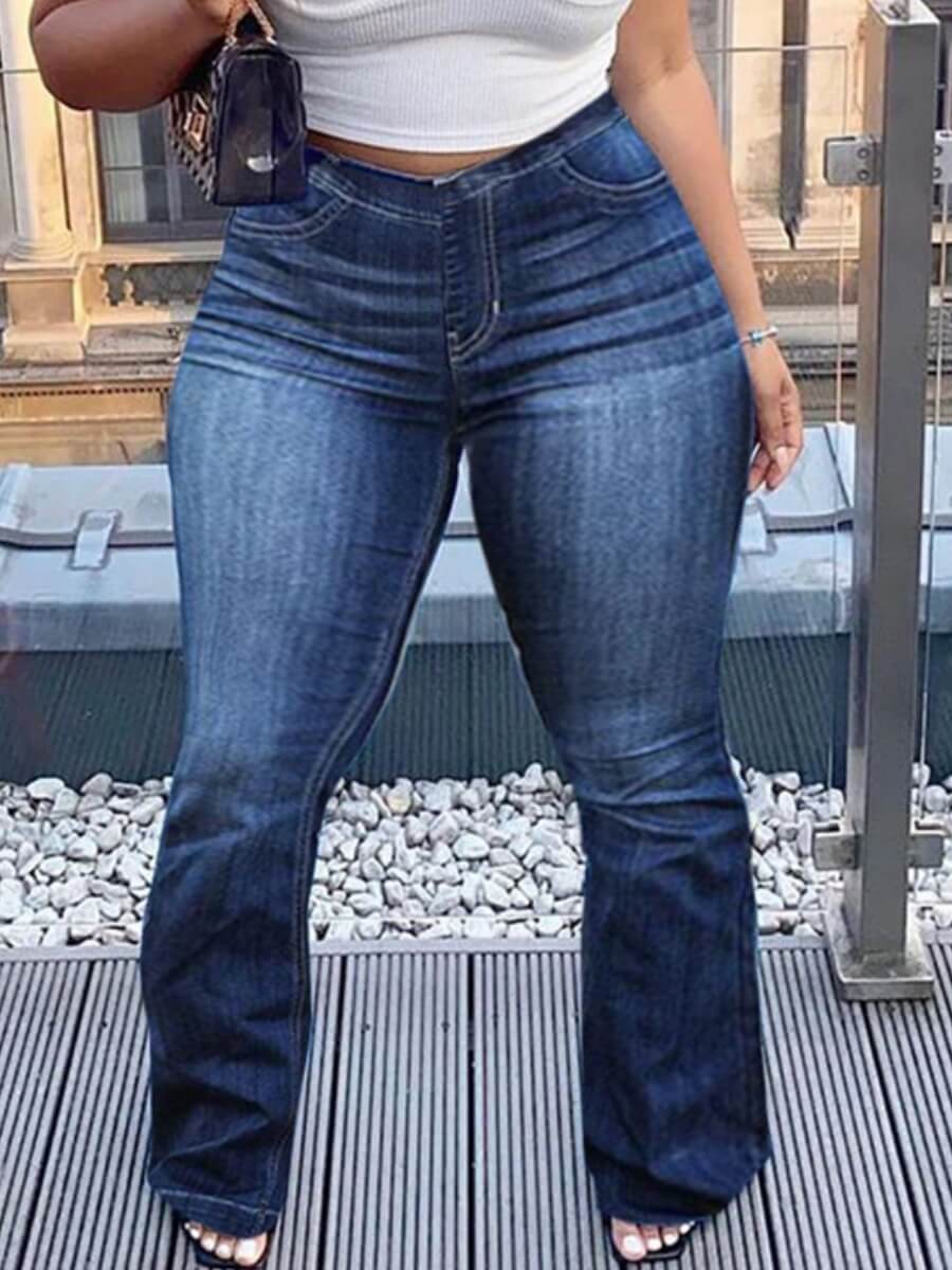 

Lovely Street High-waisted Flared Deep Blue Jeans
