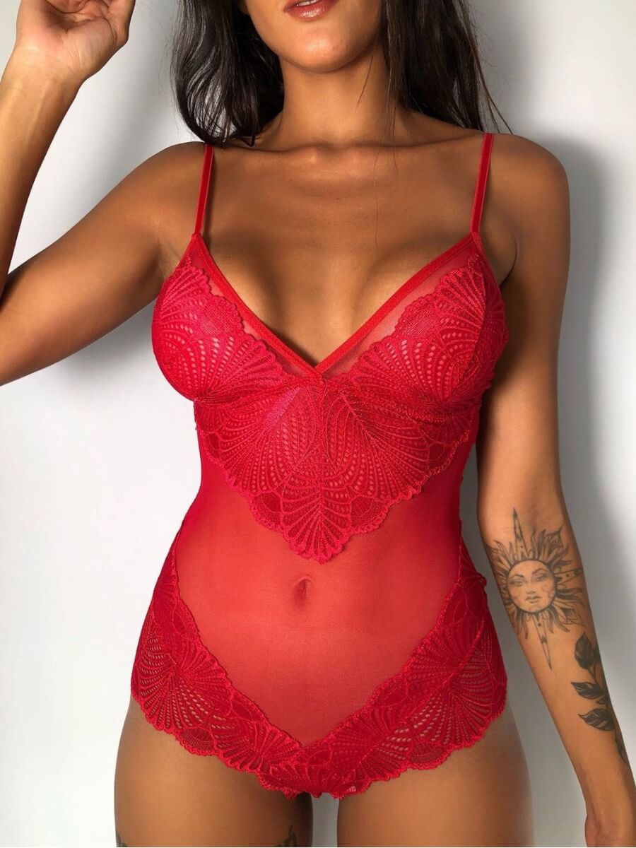 

Lovely Sexy See-through Red Teddies