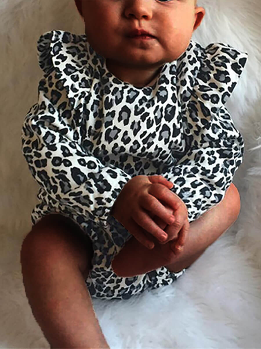 

Lovely Casual O Neck Leopard Print Grey Girl Bodysuit