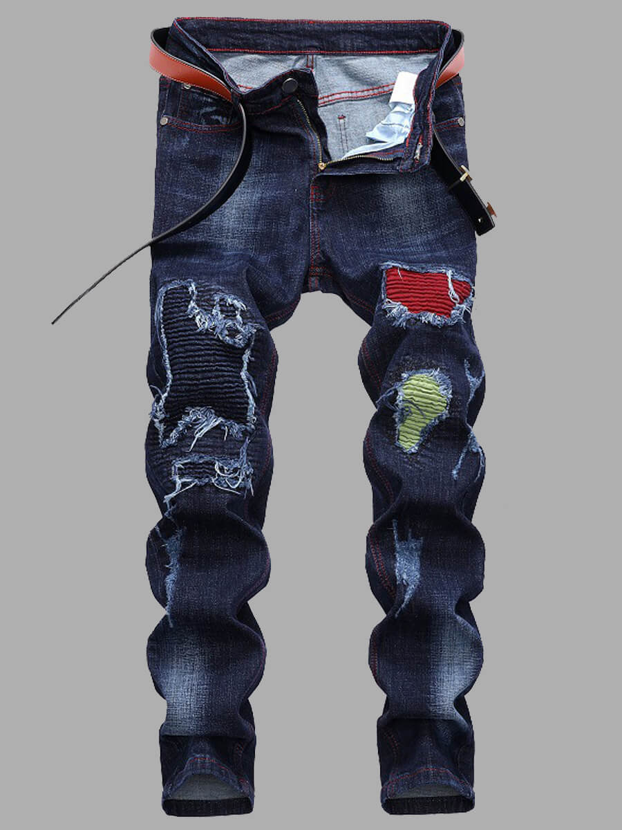 

Lovely Casual Mid Waist Broken Holes Blue Men Jeans