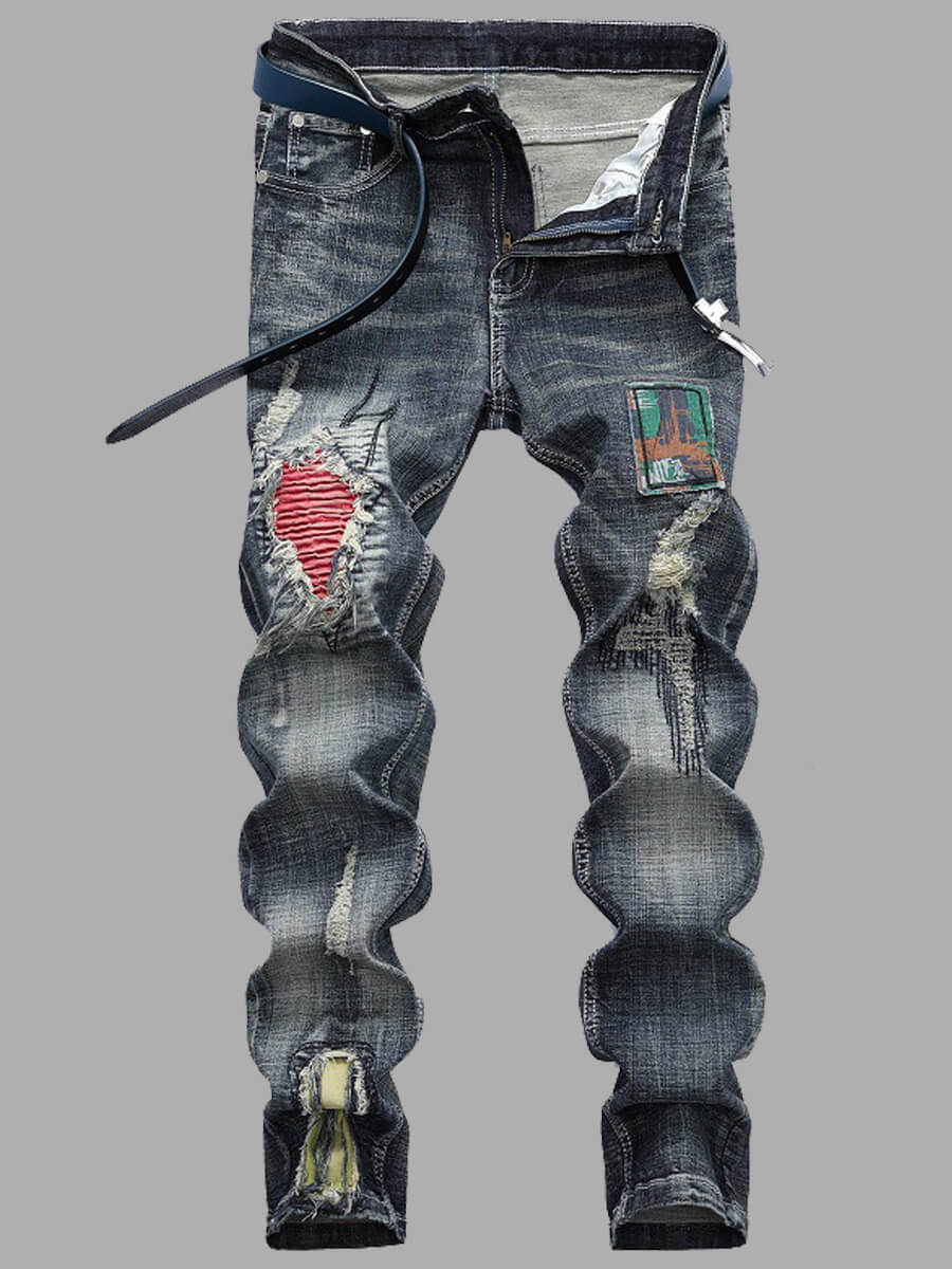 

Lovely Casual Mid Waist Print Blue Men Jeans