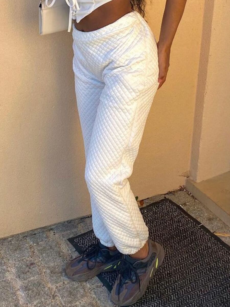 

Lovely Casual Elastic Waist White Pants