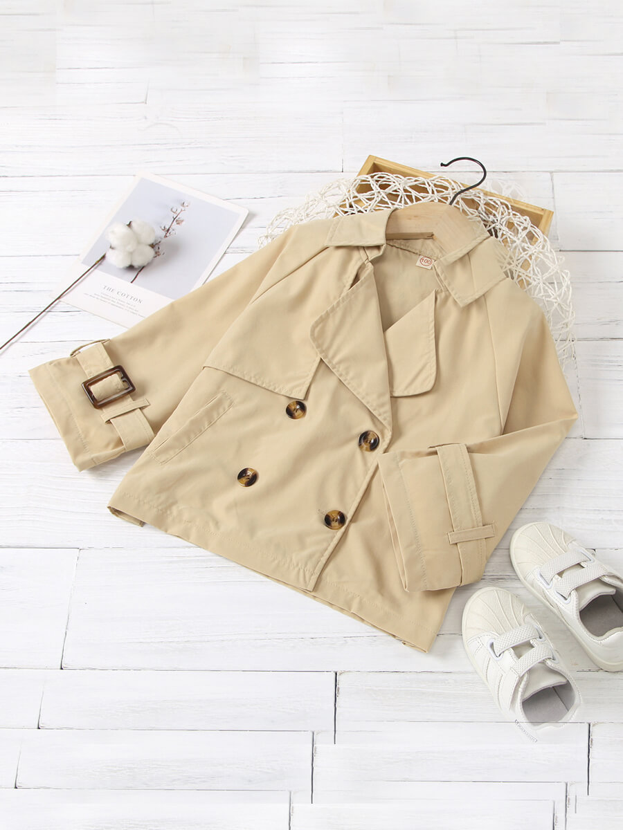 

Lovely Trendy Turndown Collar Button Design Khaki Girl Trench Coat