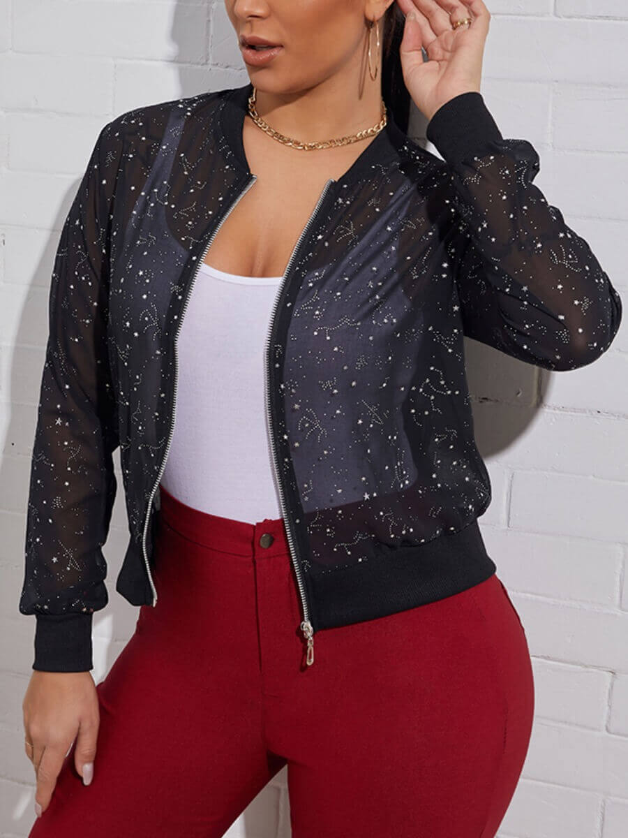 

Lovely Chic See-through Dot Print Black Jacket