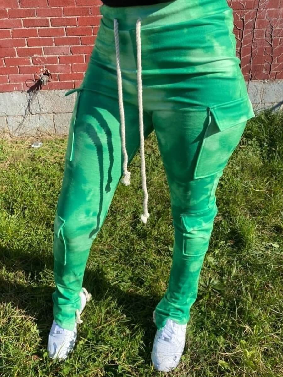 

Lovely Street Tie-dye Side Pocket Green Pants