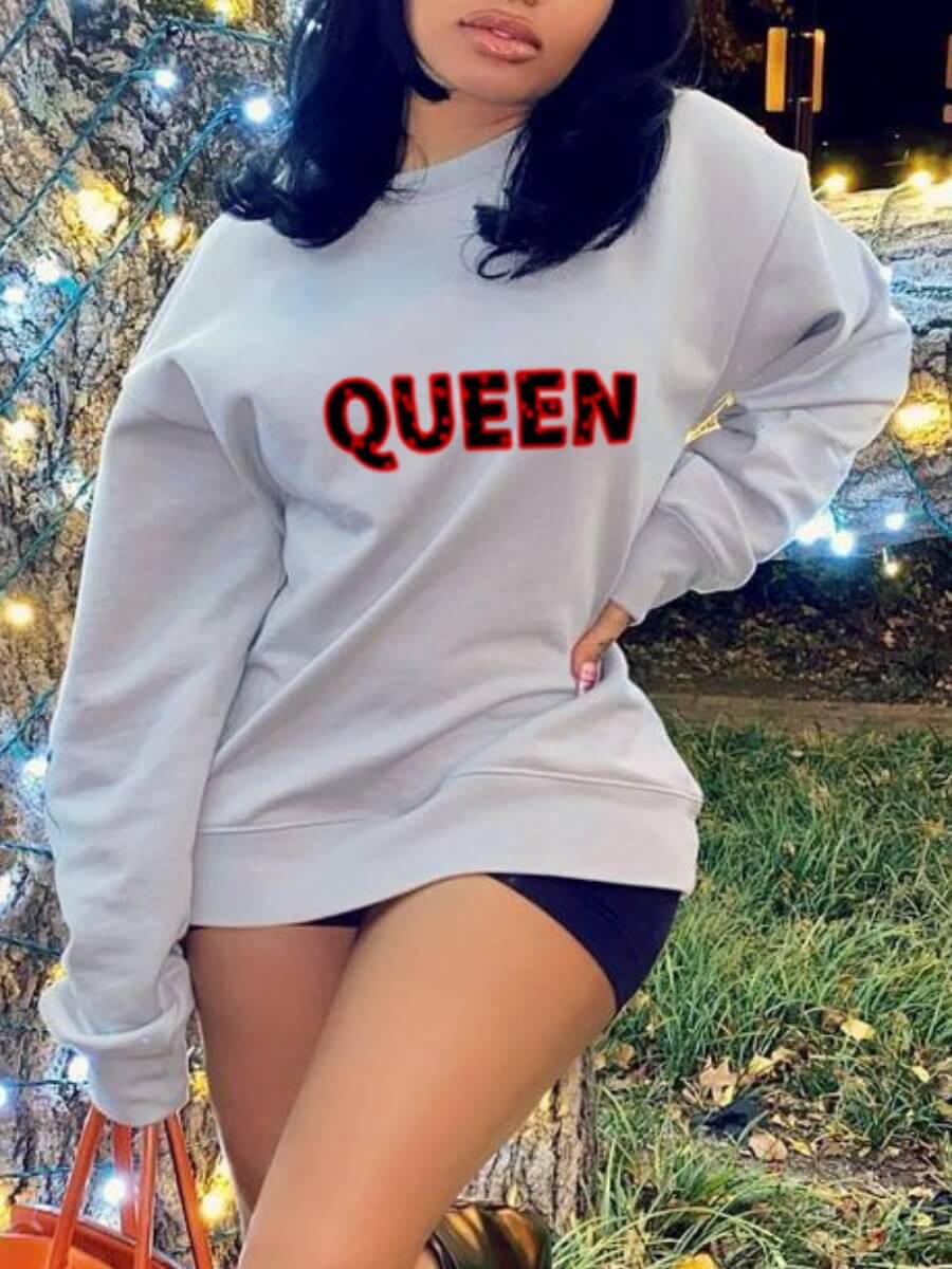 

Lovely Casual O Neck Letter Print Grey Hoodie
