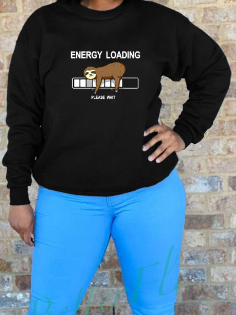 

Lovely Casual O Neck Letter Print Black Plus Size Hoodie