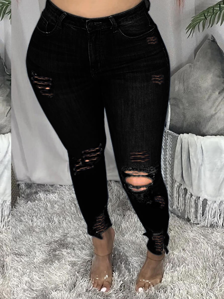 LovelyWholesale High-waisted Ripped High Stretchy Jeans Spring|Fall Street Ripped Spring Summer 2024