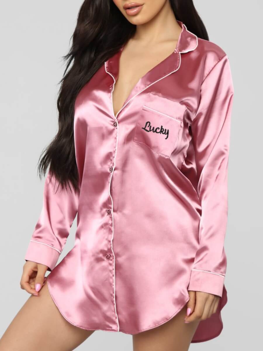 

Lovely Home Style Letter Print Button Design Pink Sleepwear