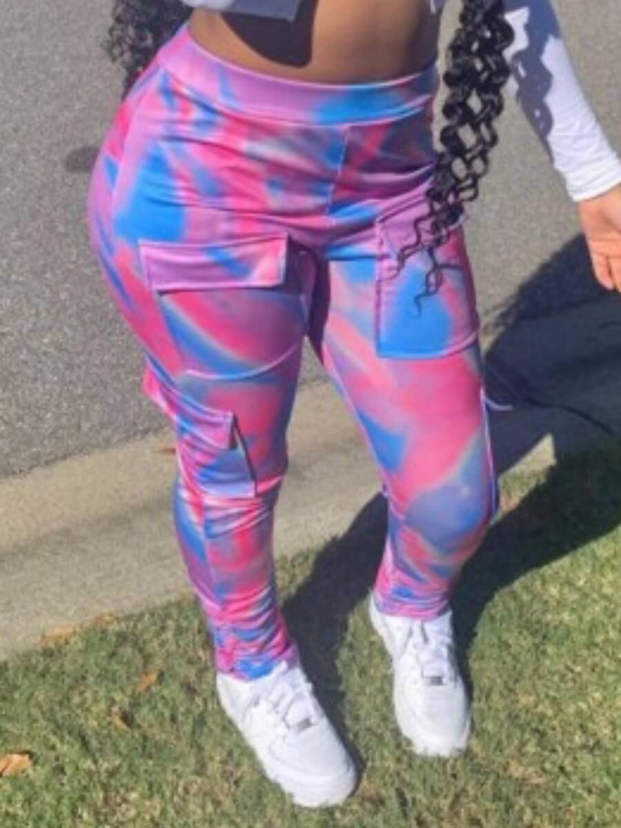 

Lovely Street Tie-dye Side Pocket Multicolor Pants, Multi
