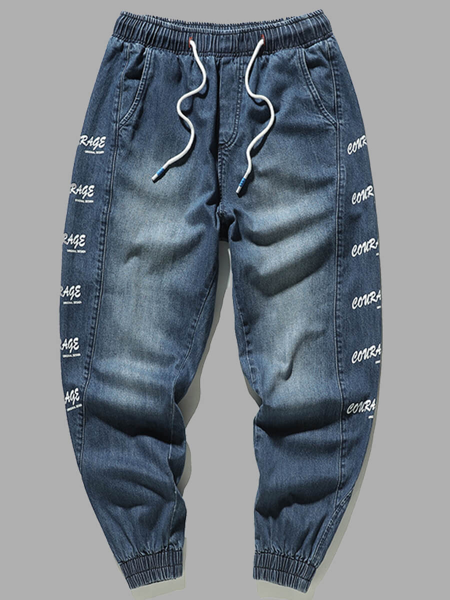 

Lovely Casual Letter Print Drawstring Blue Men Jeans