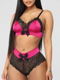 LW SXY Bow-tie Decoration Patchwork Rose Red Bra Sets