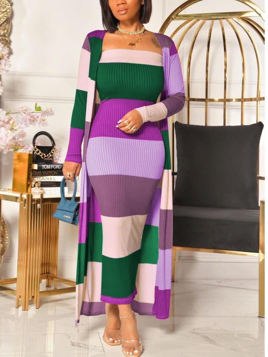 

Lovely Casual Color-lump Patchwork Purple Two Piece Skirt Set