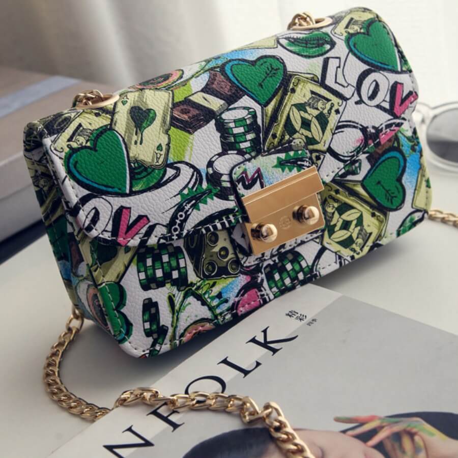 LW Casual Heart-shaped Print Patchwork Green Crossbody Bags