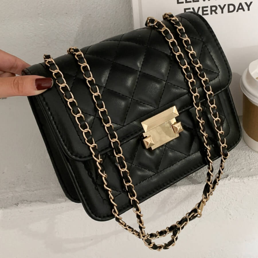 

LW Stylish Chain Strap Black Crossbody Bags
