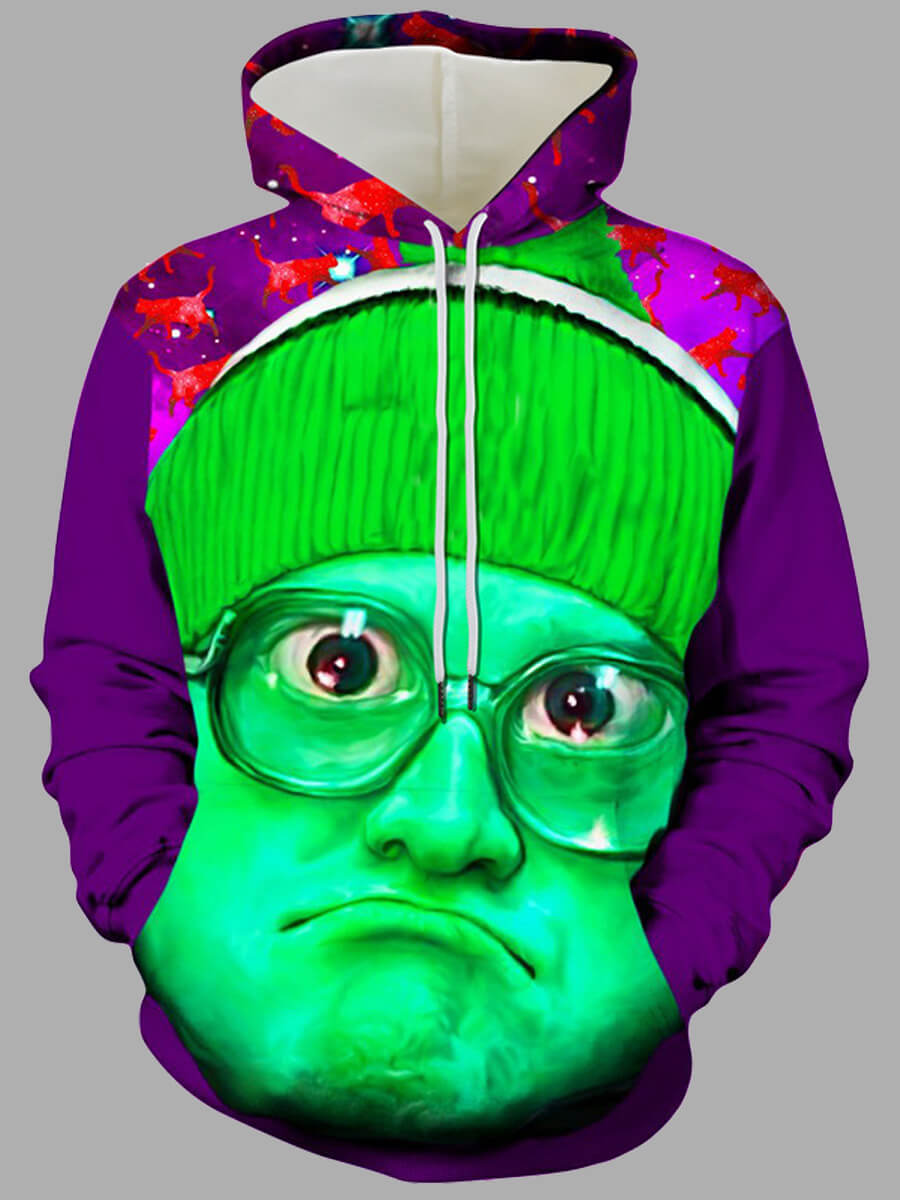 

Lovely Street Face Print Patchwork Purple Men Hoodie