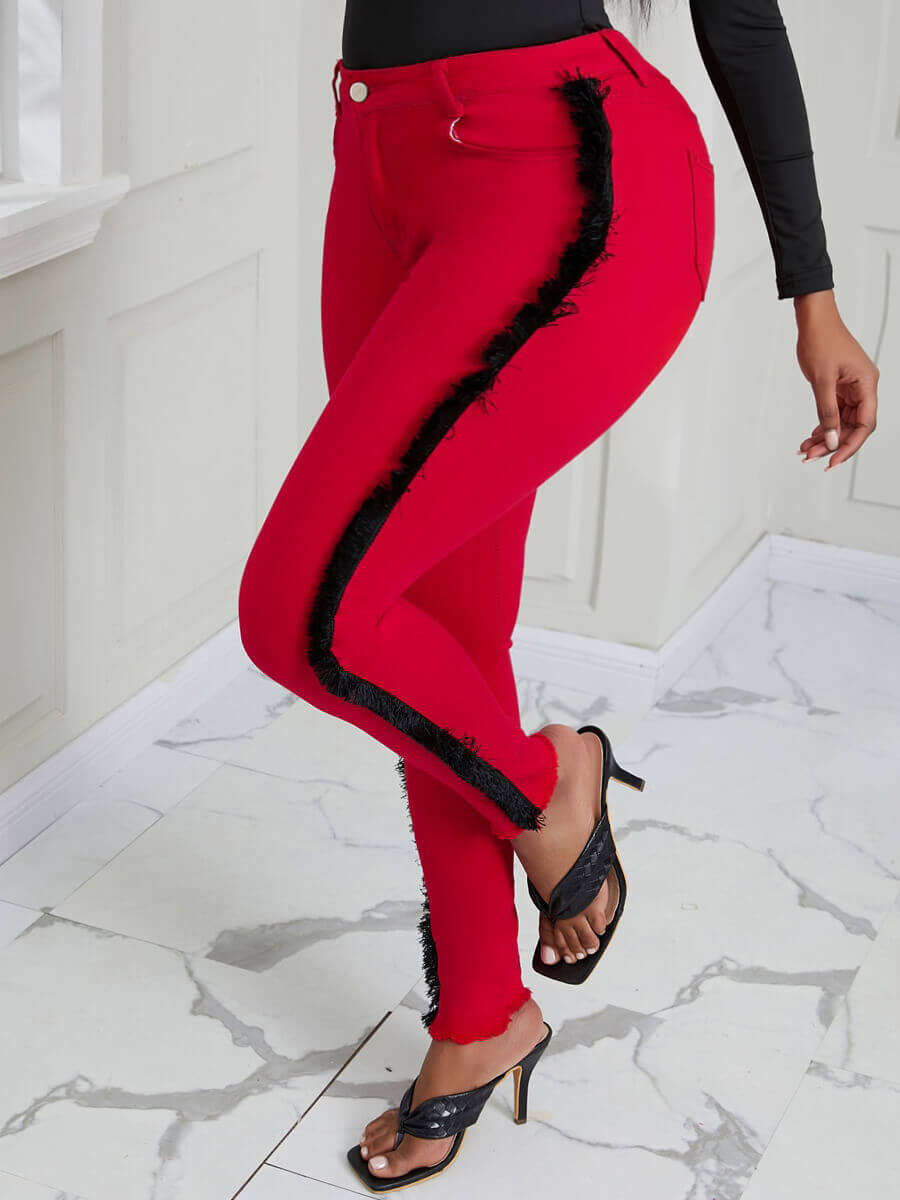 

Lovely Trendy Tassel Design Patchwork Red Plus Size Pants