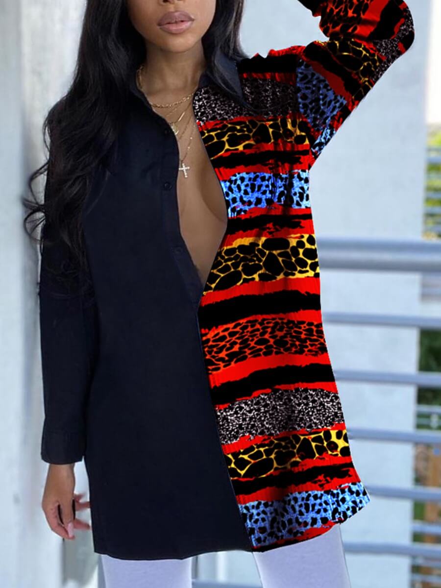 

Lovely Casual Leopard Print Patchwork Black Blouse(No-positioning Printing)