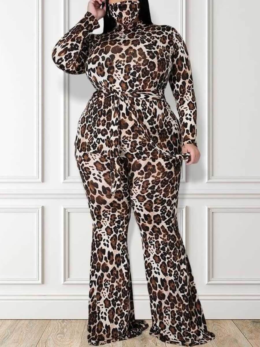 

Lovely Street Flared Leopard Print Brown Plus Size One-piece Jumpsuit