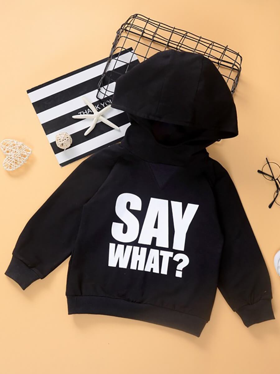 

Lovely Street Hooded Collar Letter Print Black Boy Hoodie