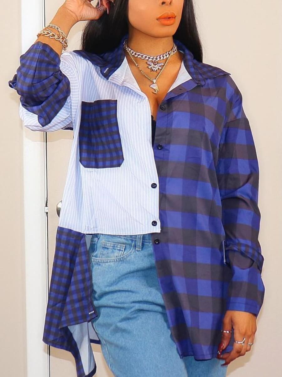 

Lovely Street Plaid Print Split Black Blouse