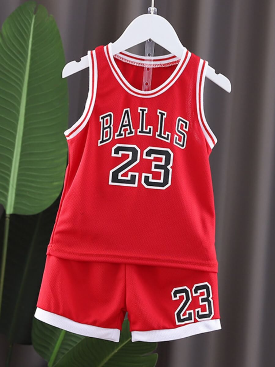 

Lovely Sportswear O Neck Letter Print Red Boy Two Piece Shorts Set